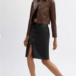 Coach Heritage C Black Sheepskin Leather Midi Skirt with Gold Hardware